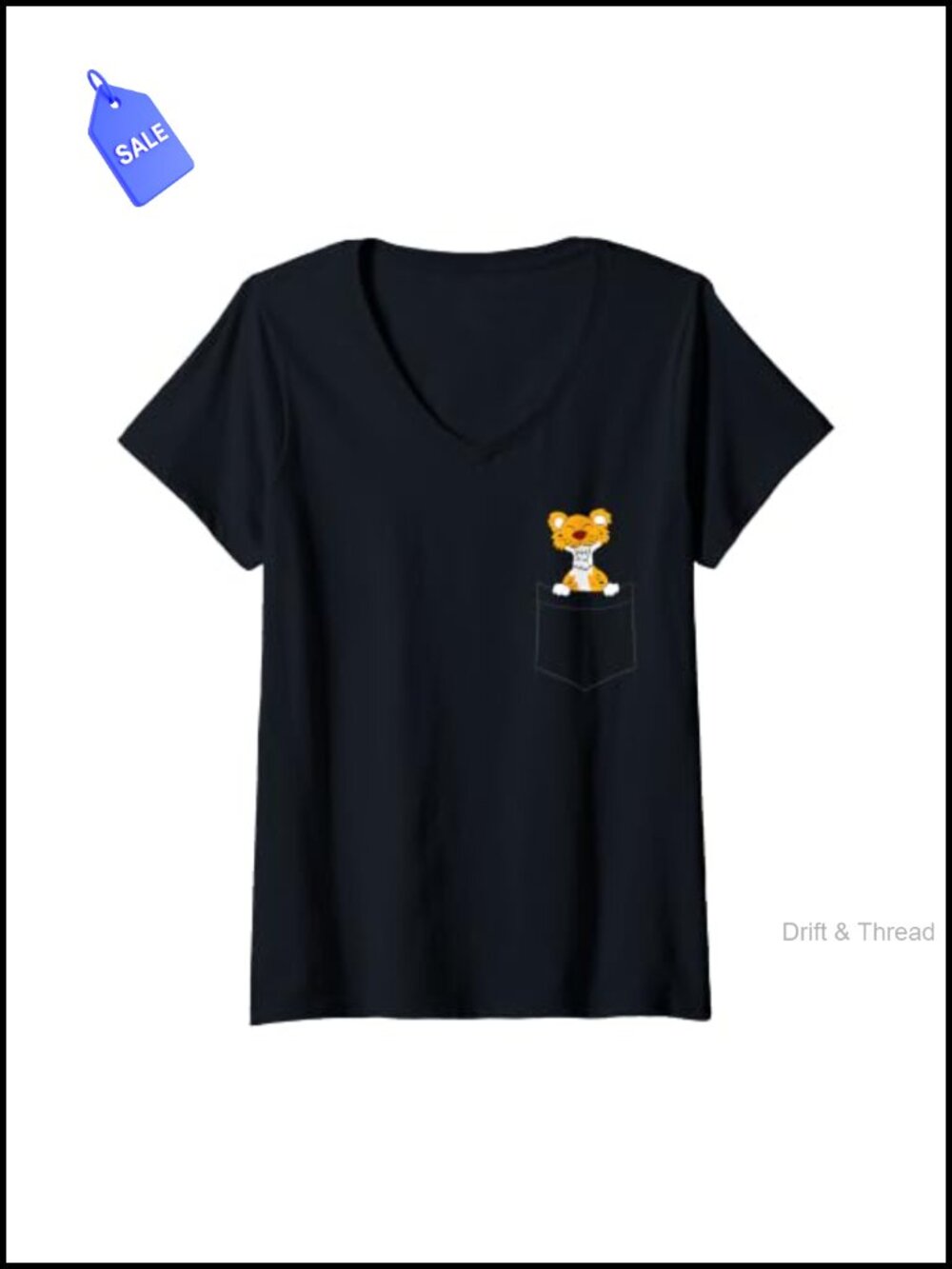 Women's Cheetah Pocket V-Neck Short Sleeve T-Shirt Classic Fit